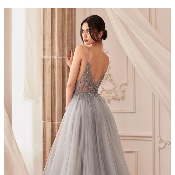 Elegant Silver Embellished Evening Gown - Picture 16 of 16